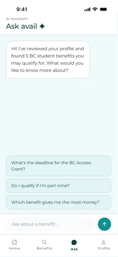 Avail app search screen