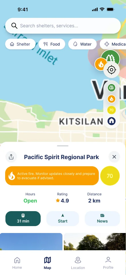 Firewatch BC app alert map screen