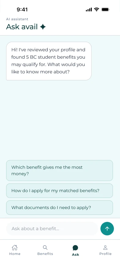 Ask Avail chat with guided prompts