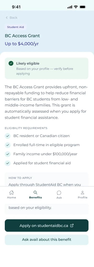 Benefit detail: BC Access Grant