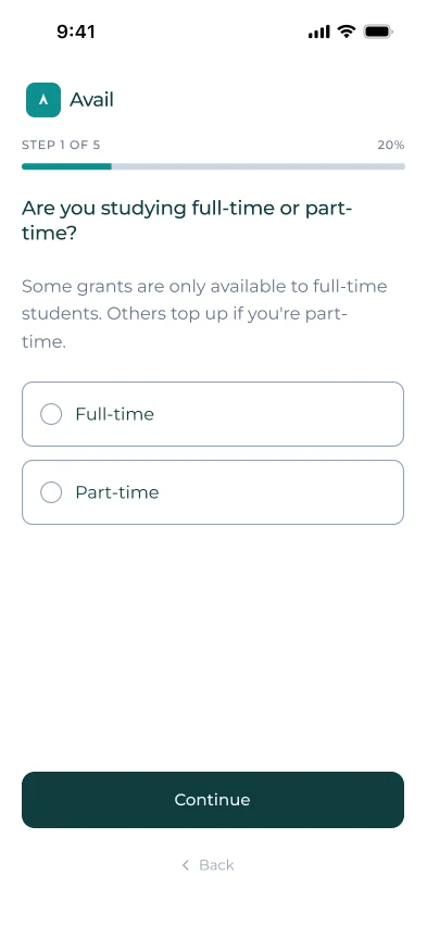 Quiz step 1: full-time or part-time