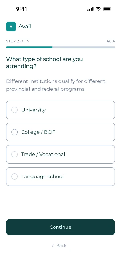 Quiz step 2: type of school