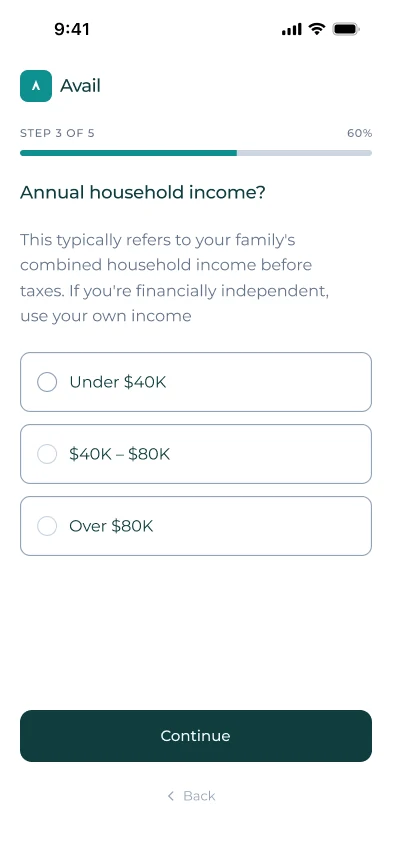 Quiz step 3: annual household income