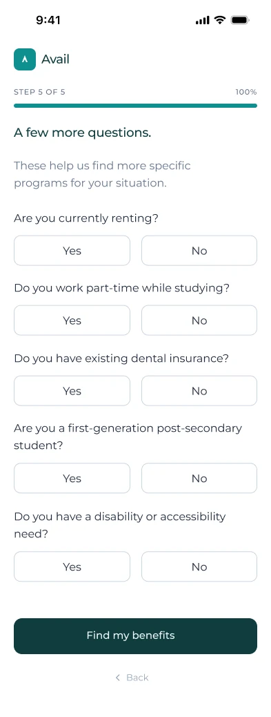 Quiz step 5: a few more questions