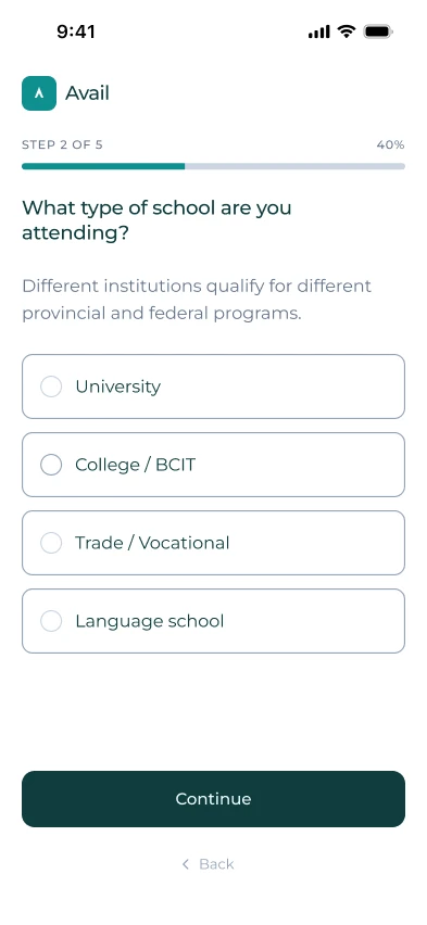 Final quiz screen: What type of school are you attending?