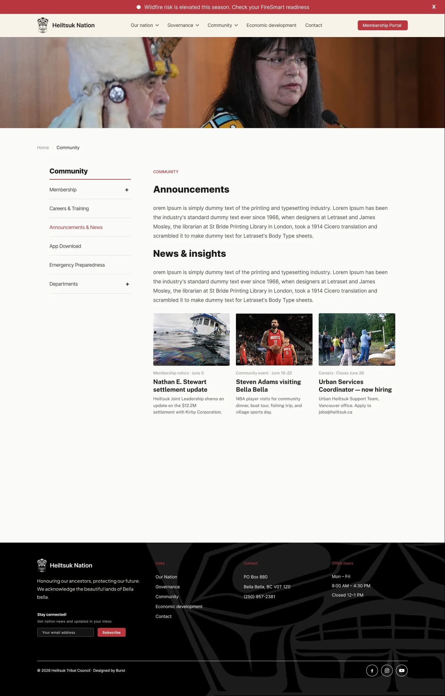 Heiltsuk Nation site redesign, page two